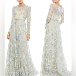 Mac Duggal Long Sleeve Embellished Mesh Gown